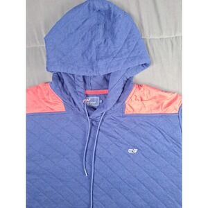 Vineyard Vines Sweatshirt Mens L Large Blue And Red Quilted Hooded Pullover Shep